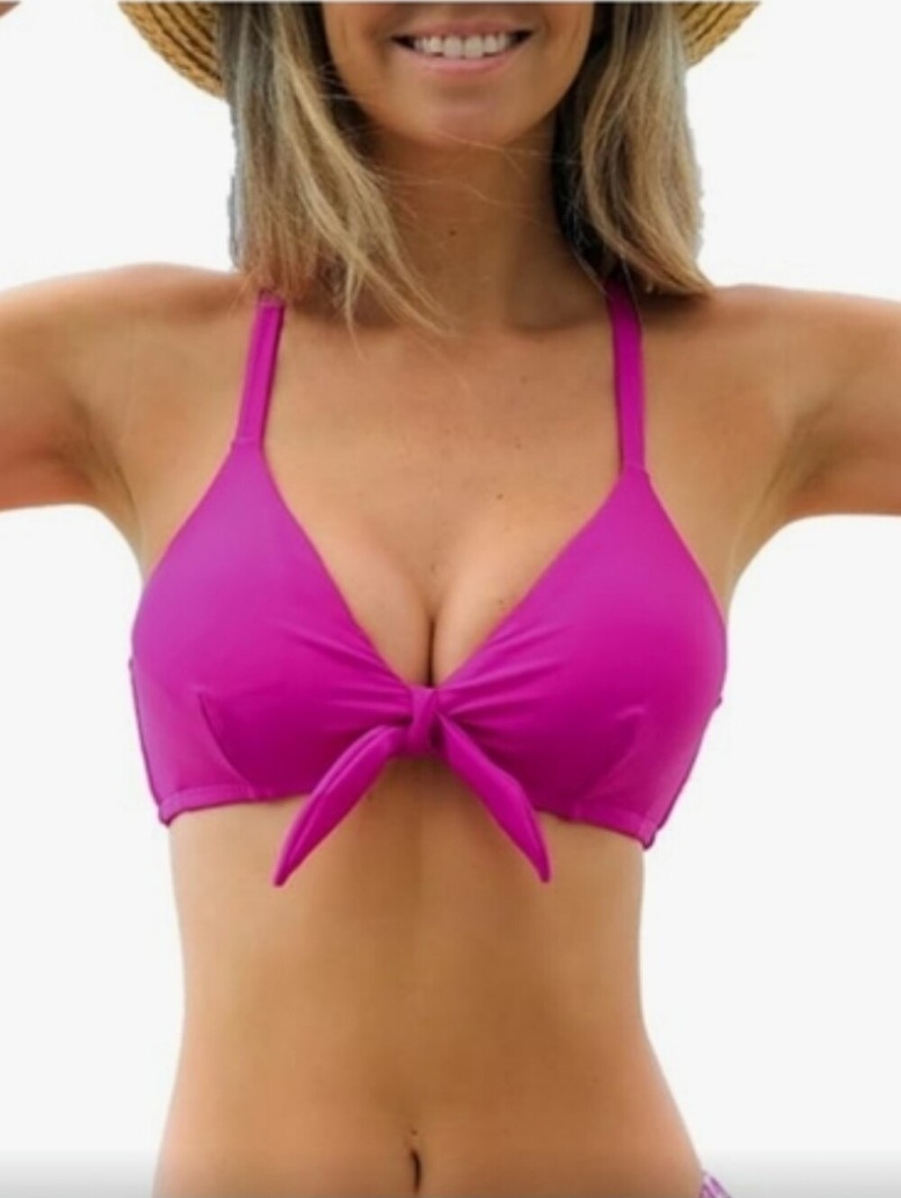 Cupshe Hot Pink Fuscia Knot-Front Crisscross Bralette Swim Top NWT Sz XXL
